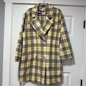 DAVI & DANI Plaid Pea Coat in Gray, Yellow, and Cream